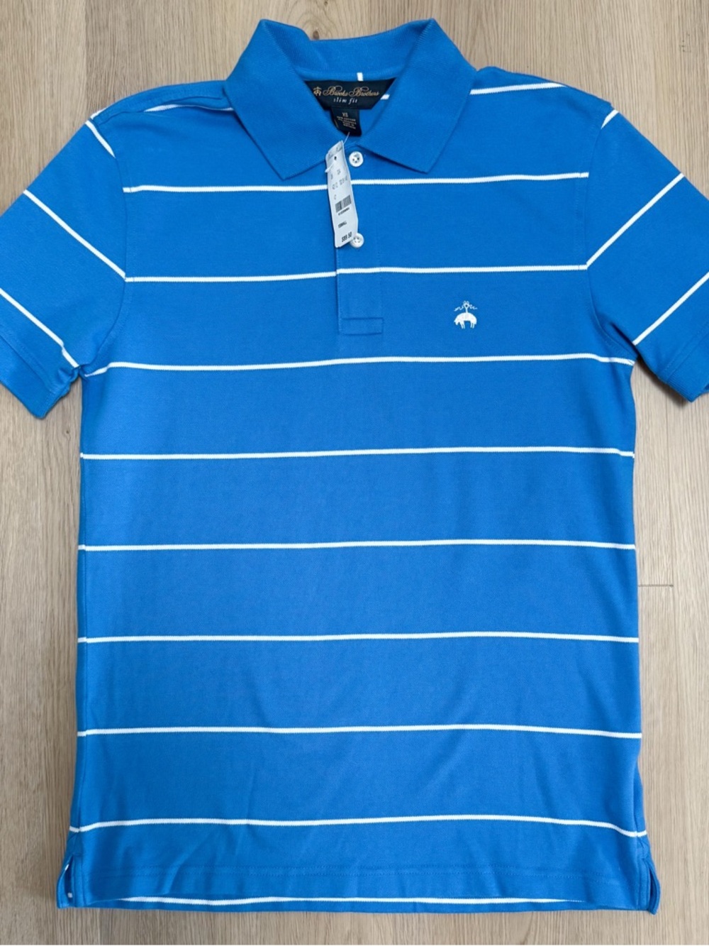 Brooks Brothers Blue White Stripe Pique Slim Fit Short Sleeve Polo New XS